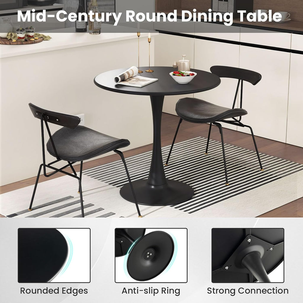 Inspired Saarinen Style Tulip Round Pedestal Dining Table — Black, 32″ Round