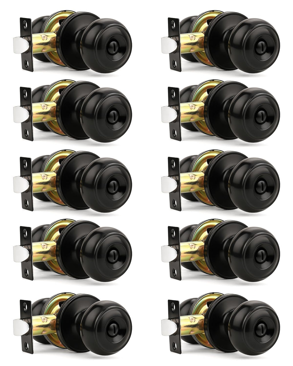 10 Pack Matte Black Privacy Door Knobs Interior, Classic Round Shape Bedroom Doorknobs with Lock, Keyless Modern