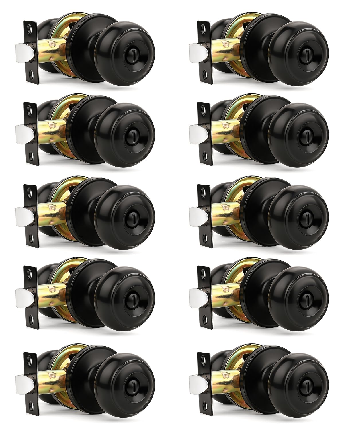 10 Pack Matte Black Privacy Door Knobs Interior, Classic Round Shape Bedroom Doorknobs with Lock, Keyless Modern