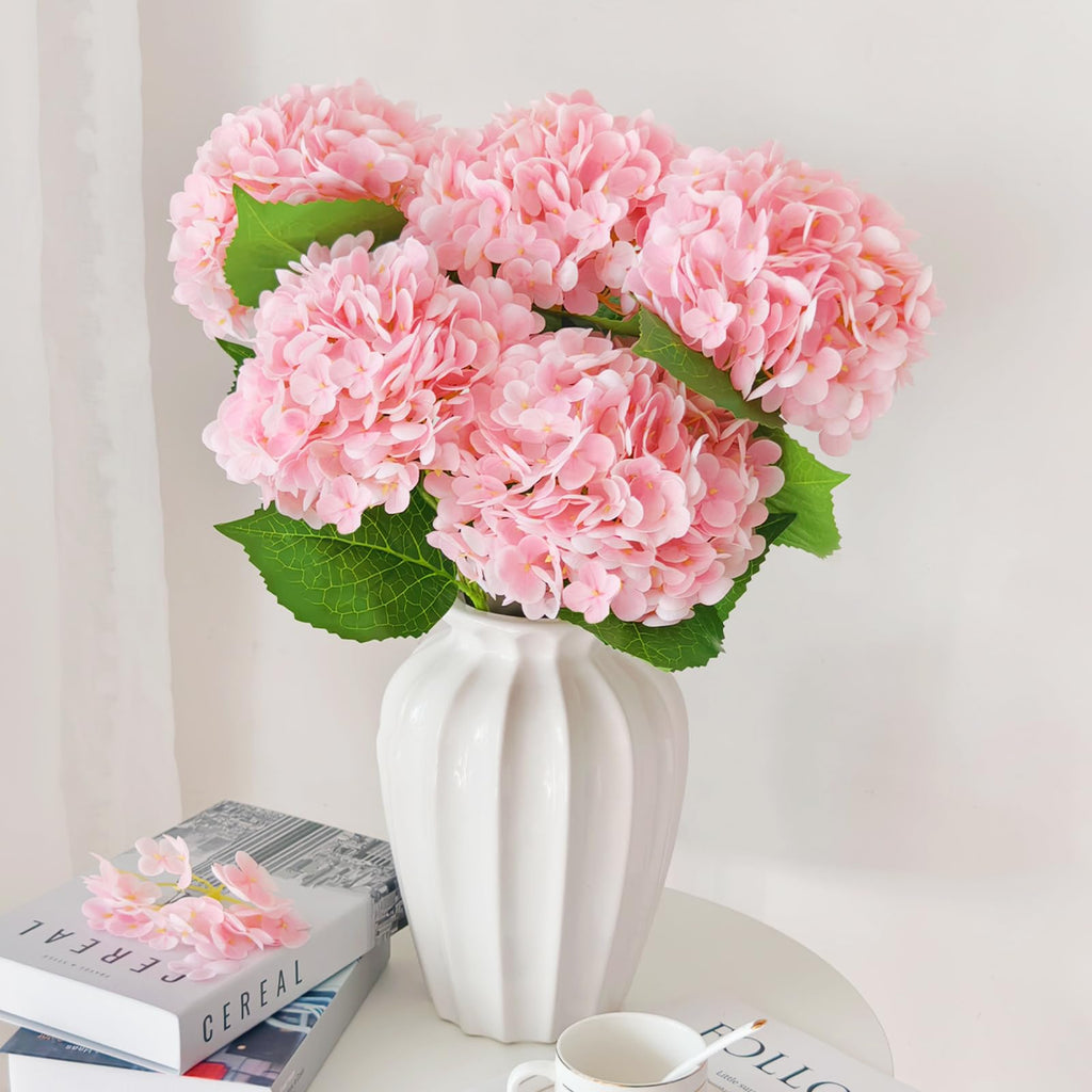 Real Touch Pink Hydrangea Artificial with Stems, Fake Silk for Outdoors, 3 Pcs Artificial Decor Wedding Bouquets