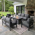 Outdoor Aluminum Furniture Set with Fire Pit Table, 5 Pieces Patio Sectional Conversation Chat Sofa Modern Seating Set