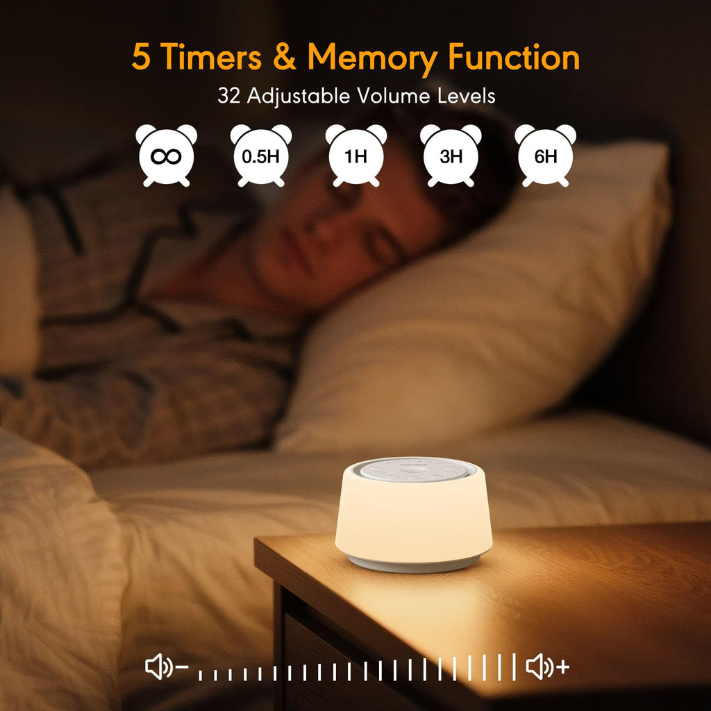 White Noise Machine with Night Light, 30 Portable Sound Machine for Baby and Adults, 10 Color Night Light, 5 Timer