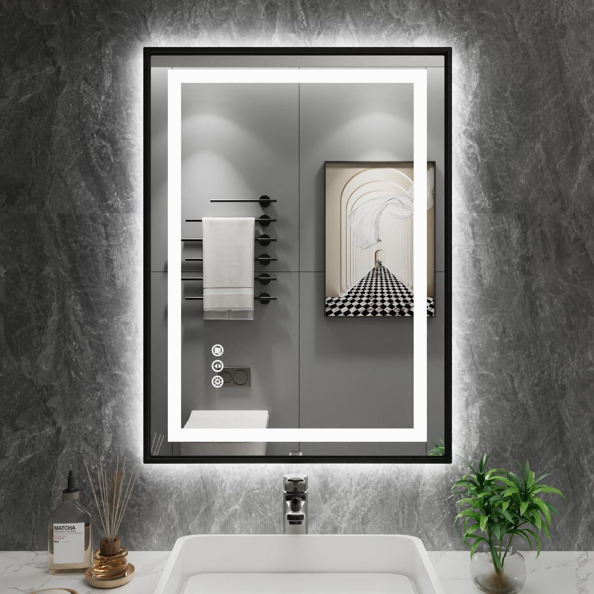 20"X28" LED Bathroom Mirror with Black Frame, Front Lit and Backlit