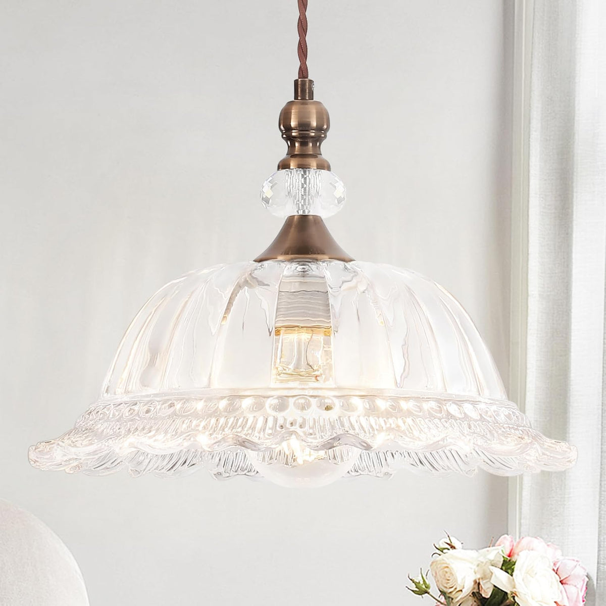 Vintage Pendant Light Fixtures for Kitchen Island Brass Gold 10.6" Glass Small Pendant Lights Adjustable Hanging