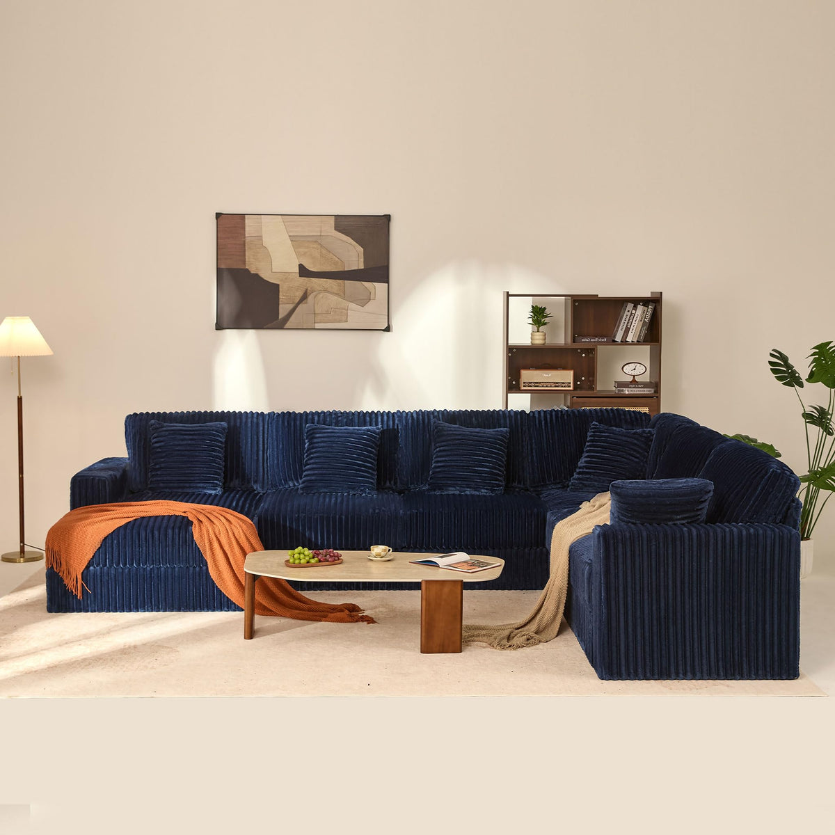 139" U-Shaped Cloud Couch, Modular Sectional, Deep Seats, Navy