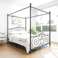 Canopy Bed Frame, Metal Canopy Platform Bed, No Box Spring Needed, Black Vintage Style