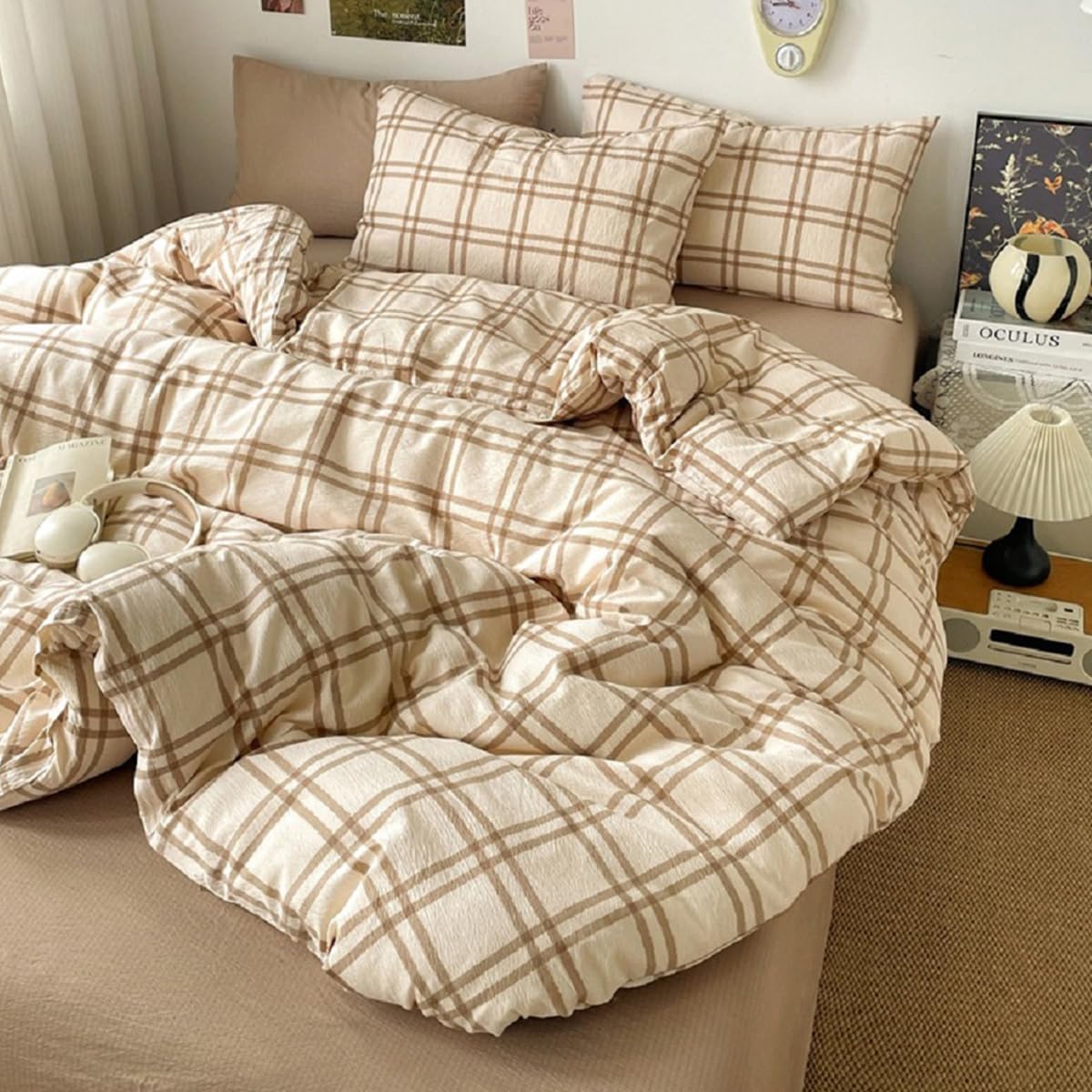 Comforter, Taupe Gingham Plaid Comforter