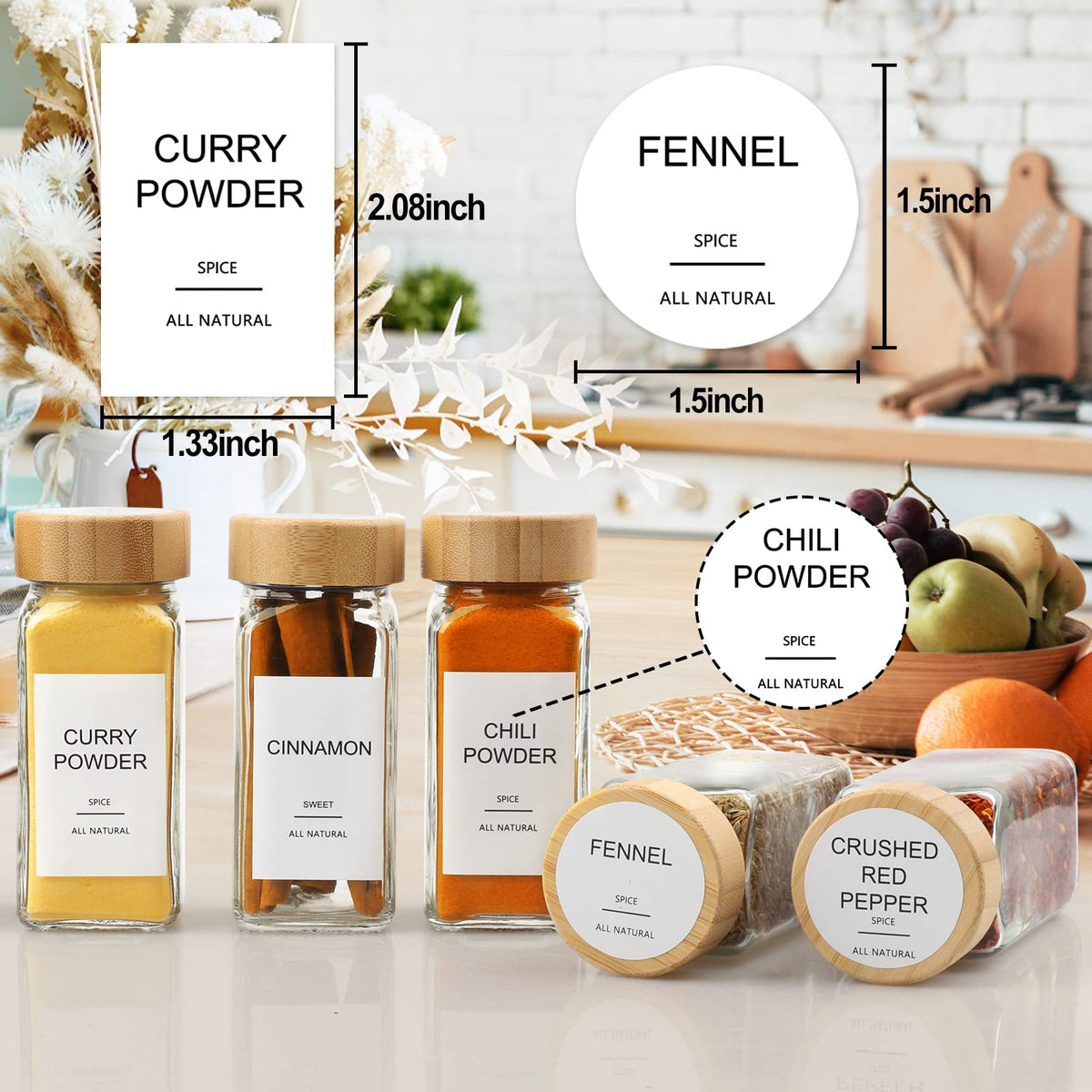 Glass Spice Jars with 398 Labels, 24 pcs 4oz Spice Containers with Bamboo Lids, Square Spice Bottles With Shaker