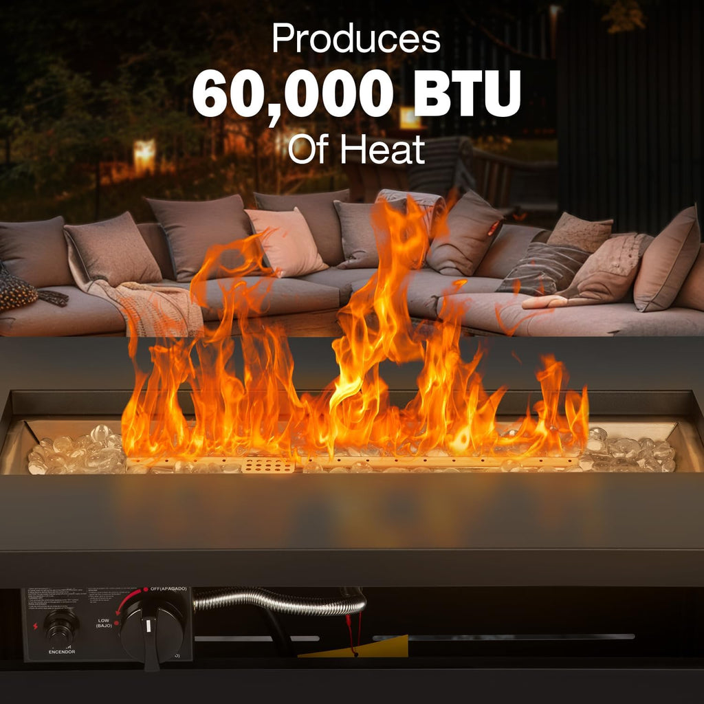 42 Inch Gas Fire Pit Table, 60,000 BTU Propane Pits for Outside with Steel Lid and Waterproof Cover, 2 in 1 Firepit Table Gatherings Parties on Patio