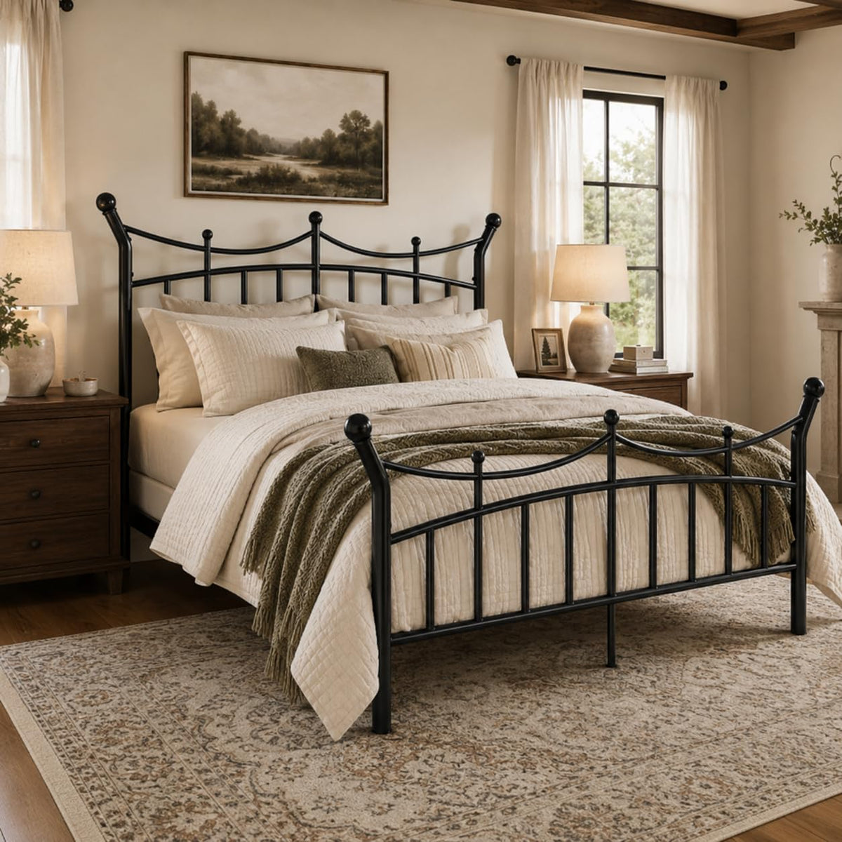 Metal Bed Frame, Victorian Crown Style, Black