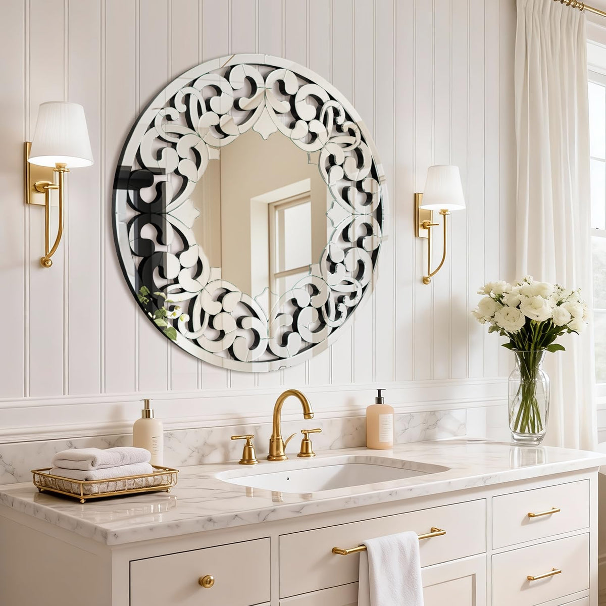 Round Wall Mirror 32 Inch Modern Silver Decorative Mirror