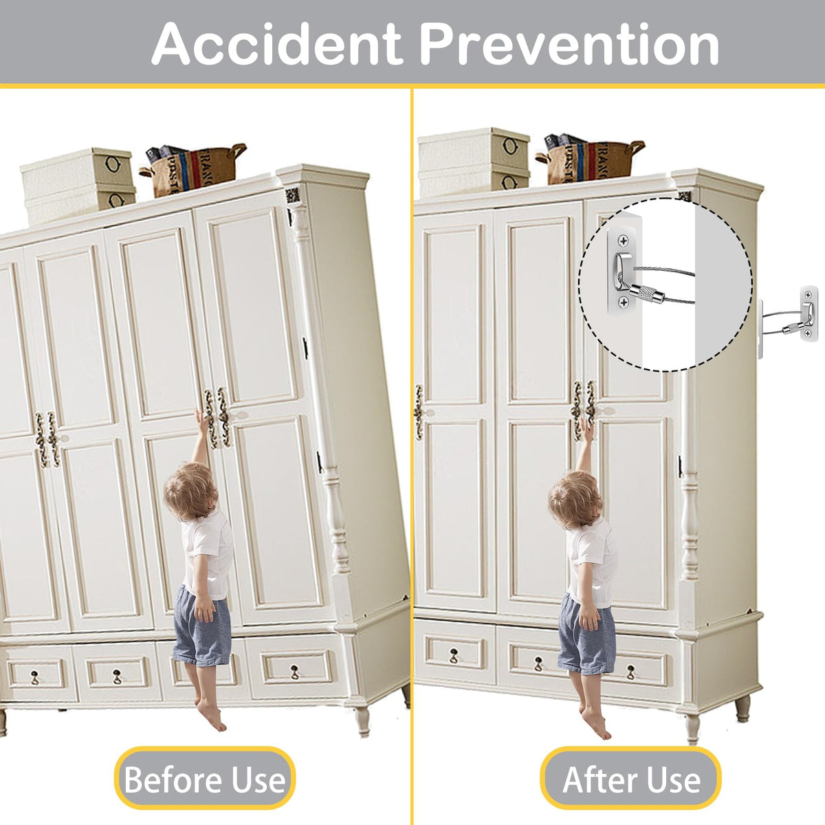 Baby Proof Furniture Anchors (12 Pack), Quick-Release Steel Straps