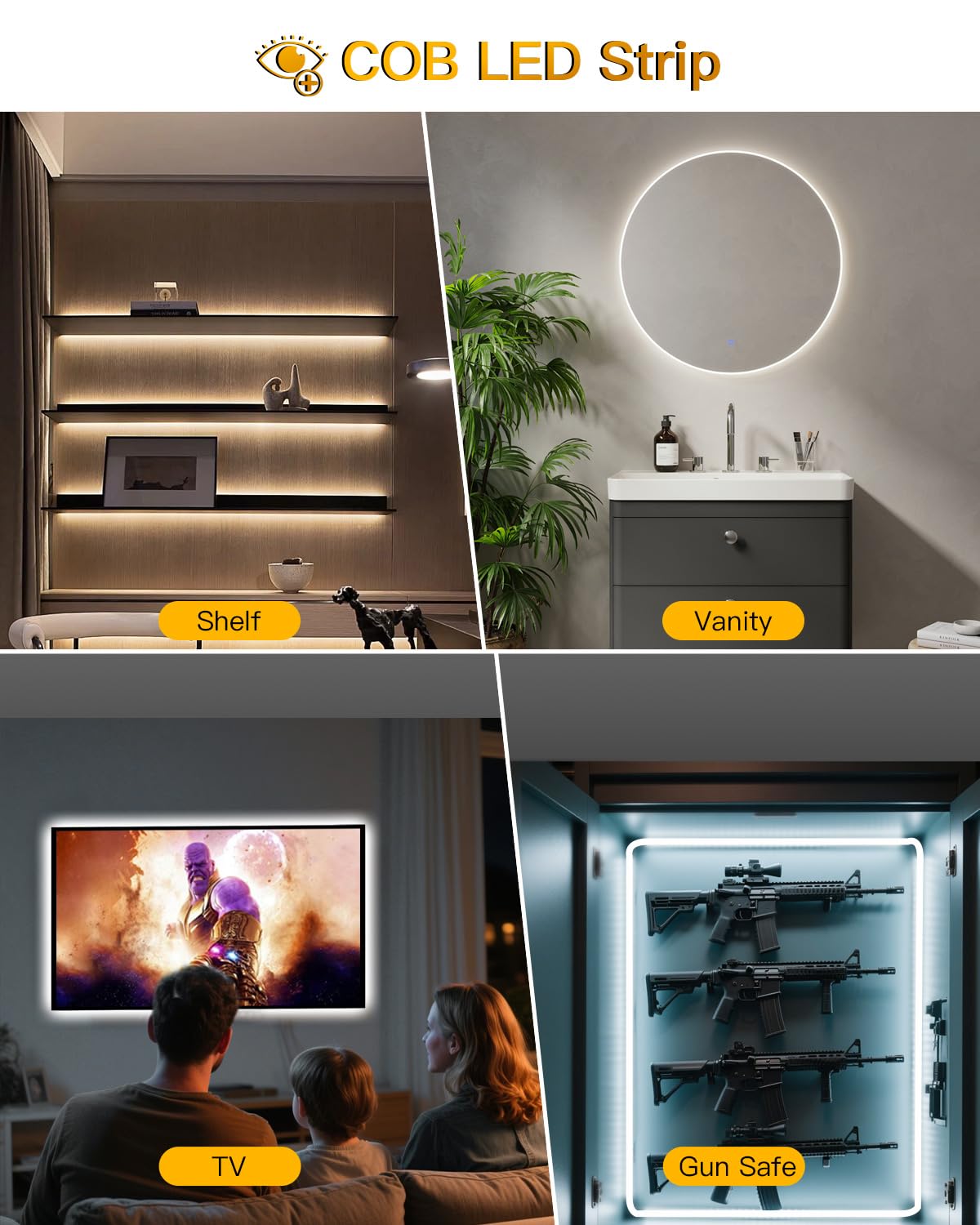 Rechargeable Motion Sensor COB LED Lights Strips, 2 Pack 6.56FT Motion Activated Under Cabinet LED Strip Lights