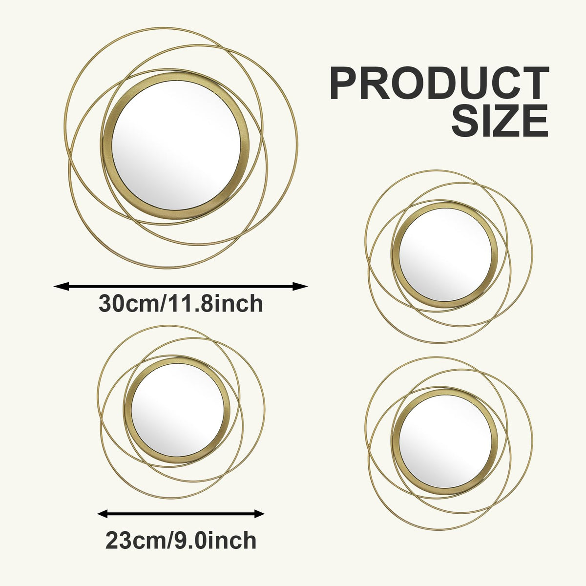 4 Piece Gold Round Wall Mirror Set Modern Metal Circles Decor