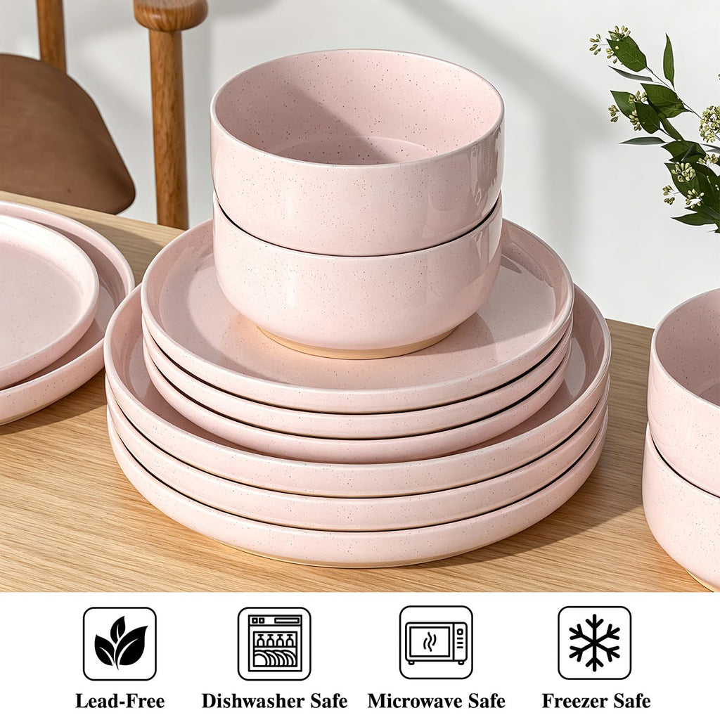 24-Piece Stoneware Dinnerware Set for 8, Plates and Bowls Set