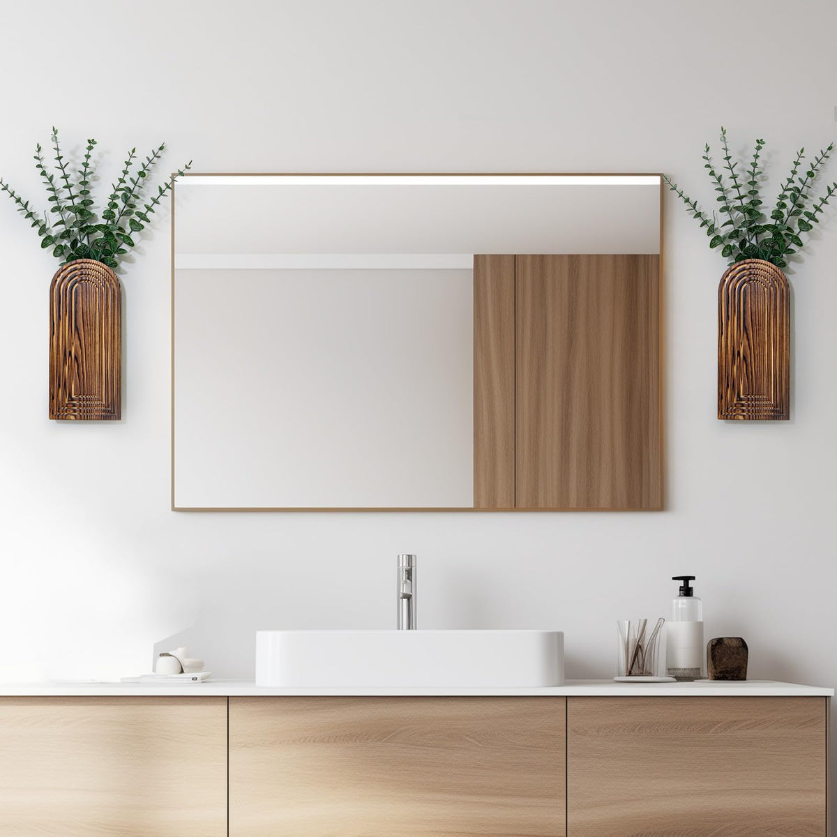Wooden Wall Planter Vase Set of 2, Boho Hanging Planter for Indoor Plants & Flowers, Natural Wood Wall-Mounted