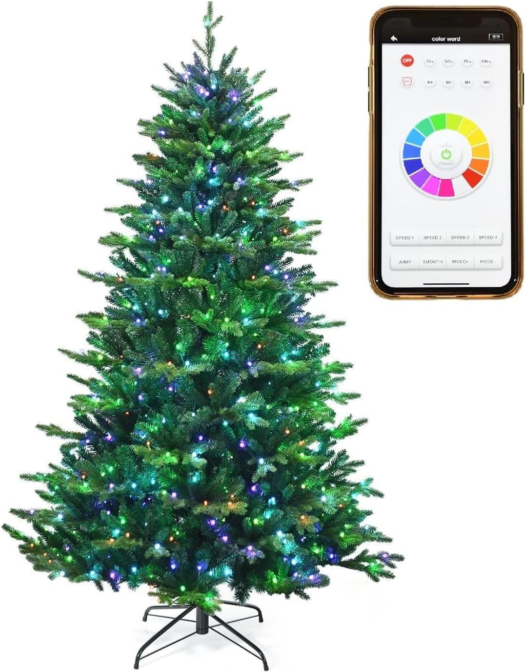 Pre-lit Artificial Christmas Tree, 5 to 8 ft, Hinged with LED Lights & Metal Stand