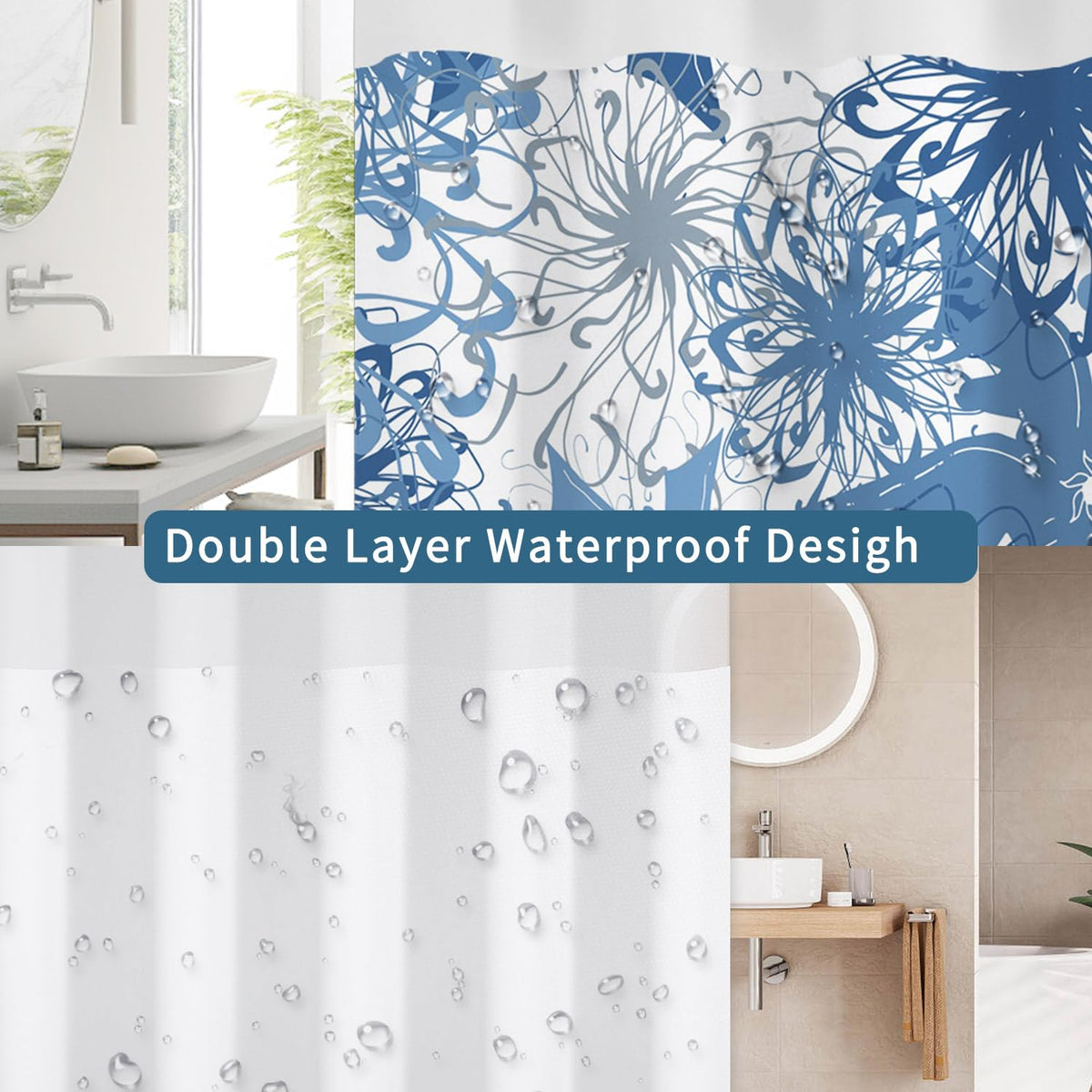 Modern Abstract Mandala Floral Bathroom Shower Curtain Sets, 71x74