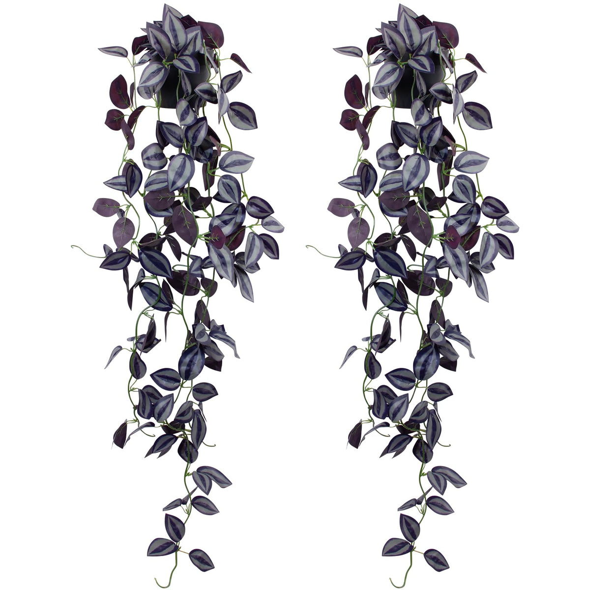 2Pack Small Fake Hanging Purple Plant Artificial Potted Plants Indoor 39-in Long Faux Dark Black Vine Plant for Shelf
