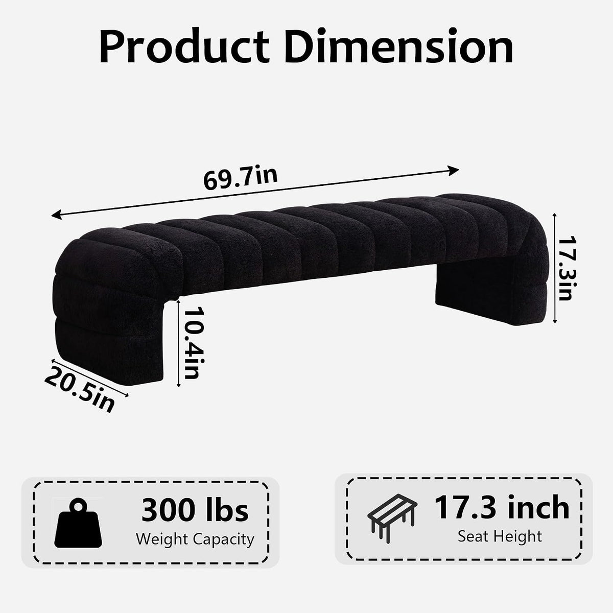 70" Upholstered Ottoman Bench, Modern Chenille Entryway Bench, Long Footstool, Queen Size Bed Bench for End of Bed