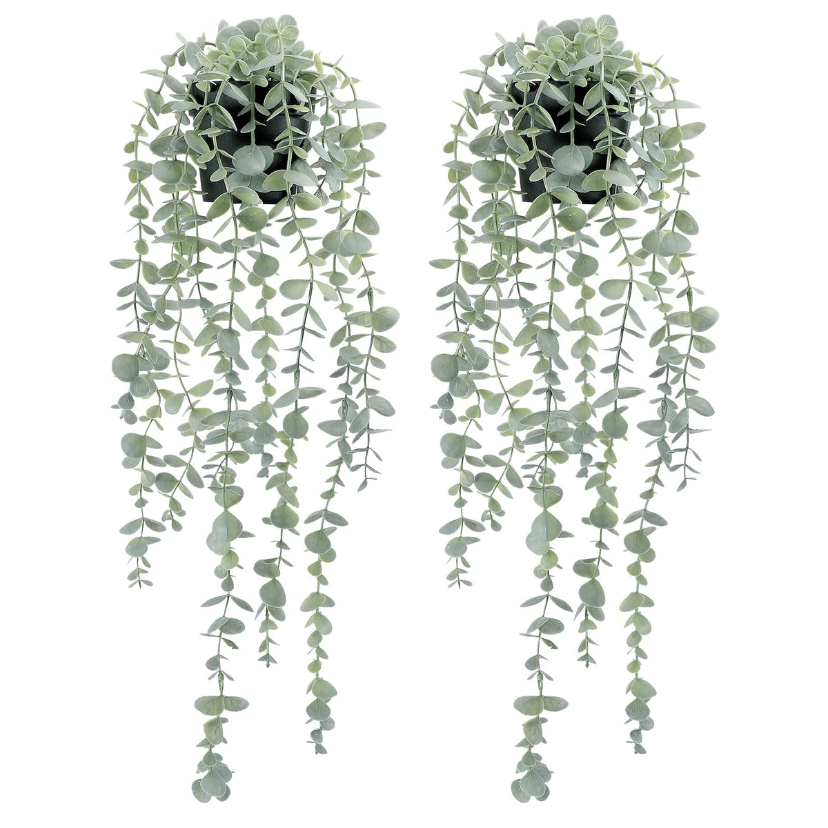 2 Pcs Artificial Eucalyptus Plants Shelf Hanging Fake Plant in Pot for Wall Bedroom Home Patio Indoor Outdoor Decor