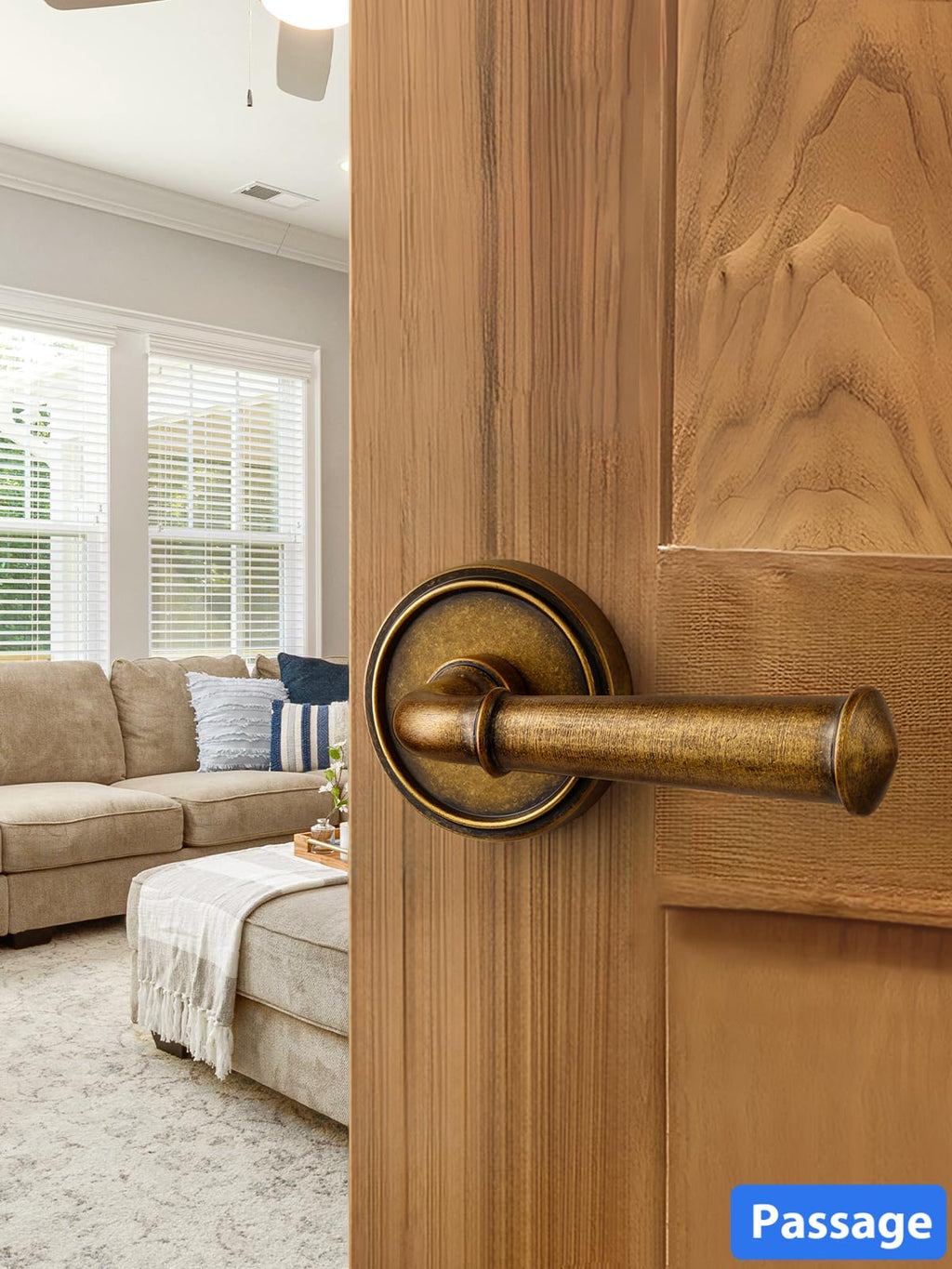 Door Handles Antique Brass Retro Passage Vintage Door Lever, 2 Pack