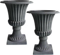 Urn Planters 22", Set of 2, Tall Stone-Resin Pedestal Planters for Outdoor Plants, Large Front Porch Decor, Patio
