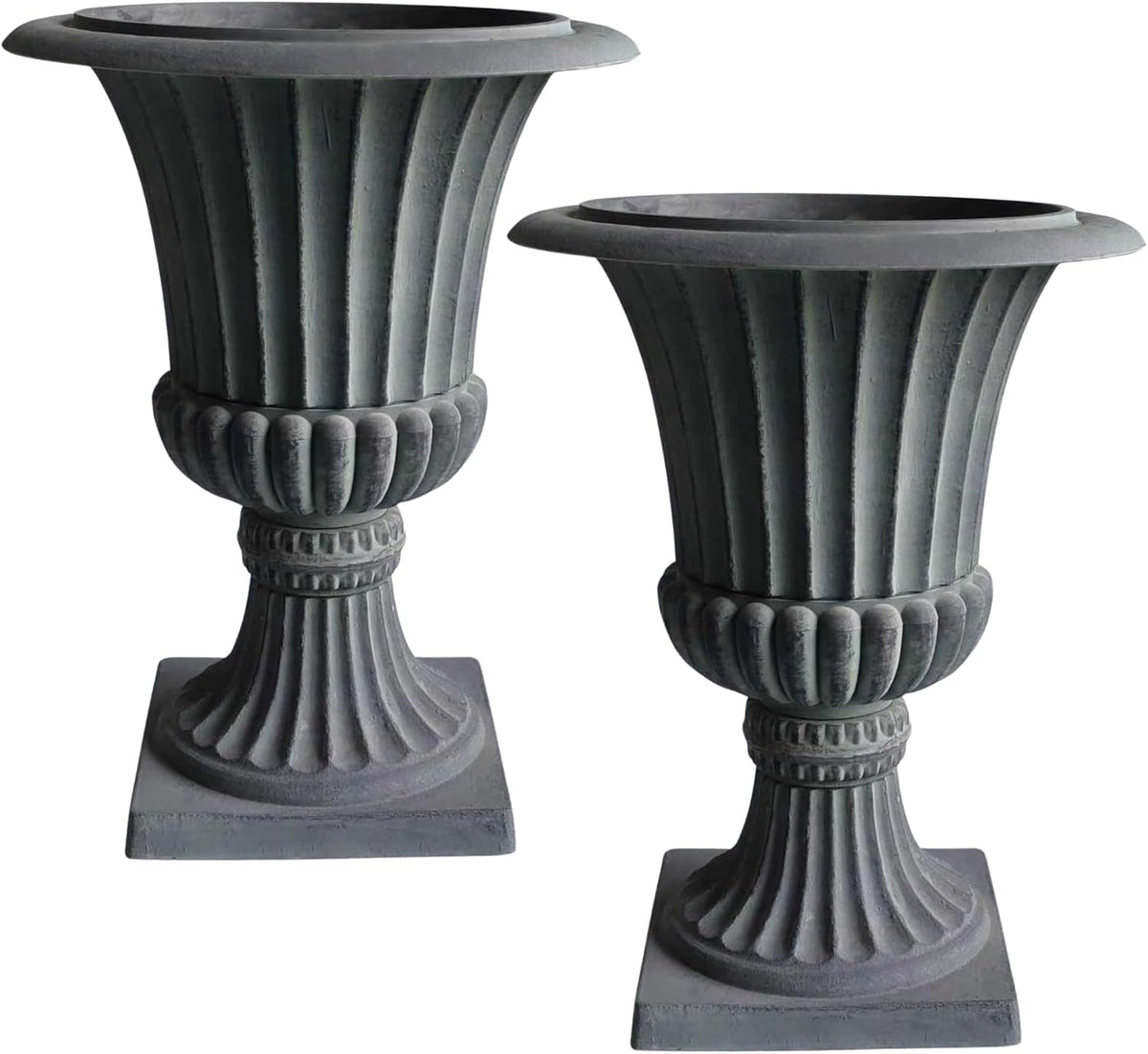 Urn Planters 22", Set of 2, Tall Stone-Resin Pedestal Planters for Outdoor Plants, Large Front Porch Decor, Patio