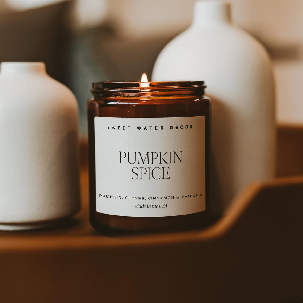 Pumpkin Spice Candle, 9oz Amber Glass Jar, Fall