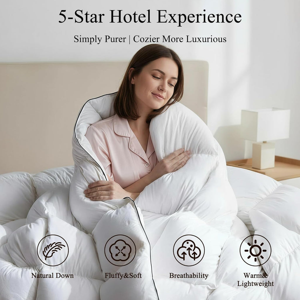 Lightweight Feather Down Fiber Comforter, Extra Fluffy White Duvet Insert,Ultra-Soft