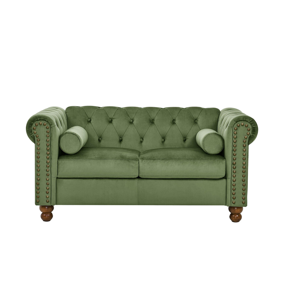 58" Green Velvet Chesterfield Loveseat, 2-Seater Sofa with Nailhead Trim
