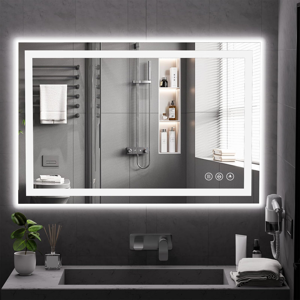48x32 LED Bathroom Mirror with Light, Anti-Fog, 3 Colors