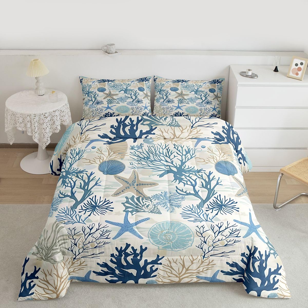 Starfish Seashell Conch Comforter Set 3 Pcs