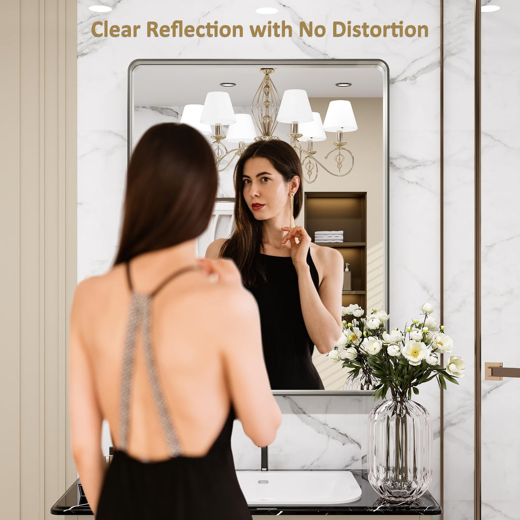 24X36 Inch Brushed Nickel Bathroom Mirror