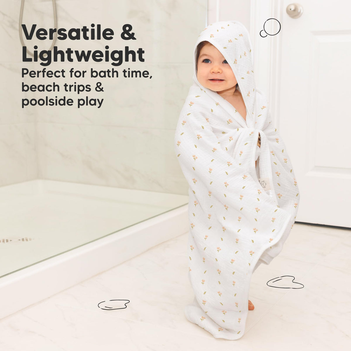Muslin Baby Bath Towels with Hood for Girl Boy (Tulips, 30x30)