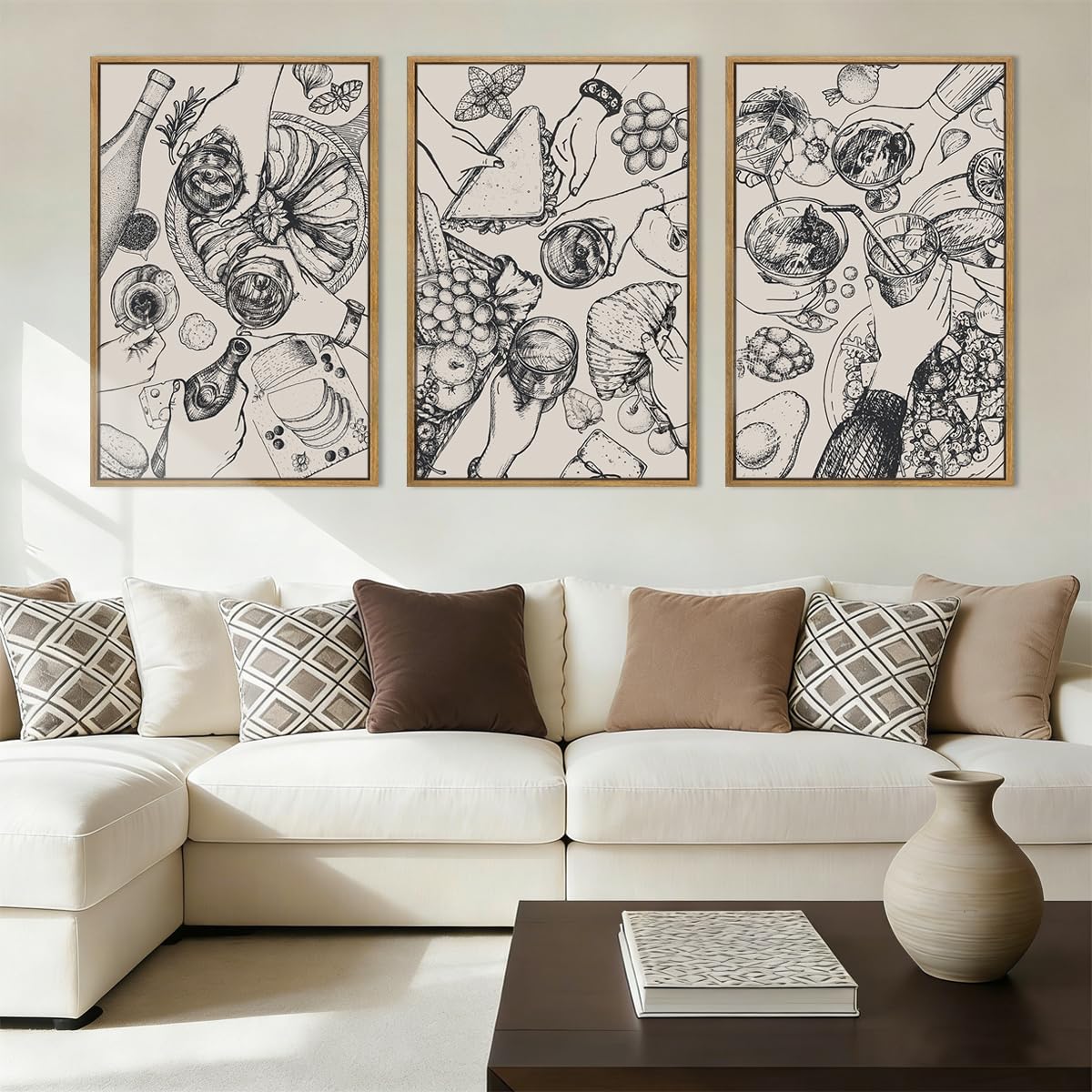Framed Food Canvas Wall Art Funny Kitchen Art Modern Cheers Kitchen Paintings Friends Party Art Print Black and White