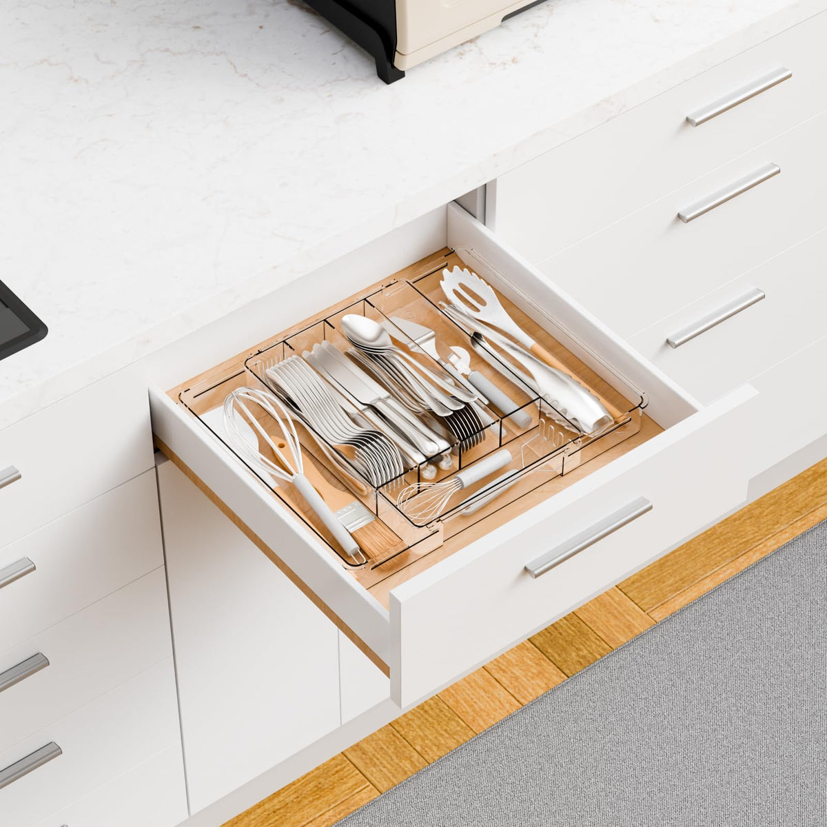 Clear Expandable Silverware Drawer Organizer,9.4-15.6In Adjustable Silverware Tray for Drawer,Acrylic Kitchen Utensil