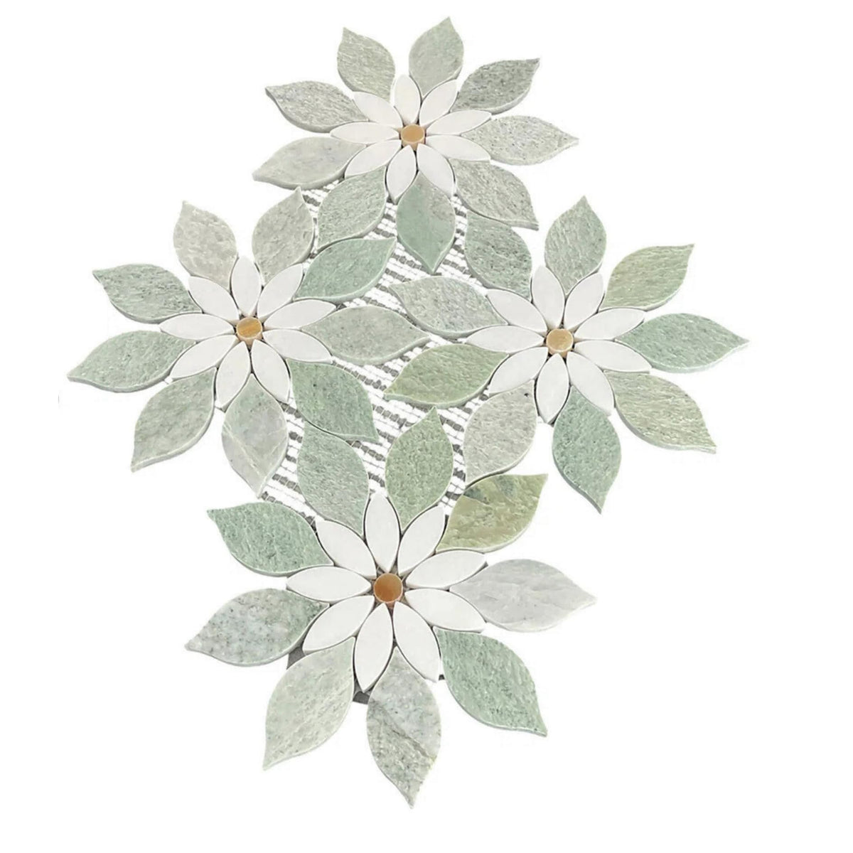 Ming Green Daisy Flower Marble Mosaic Tile 12x14 - Decorative Natural Stone Floral Tile Floor, Shower Wall, Kitchen