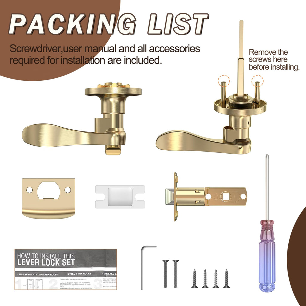 Privacy Door Handle Lock, Stain Nickel Interior Door Handles with Screwdriver, Privacy Function Door Levers Bathroom