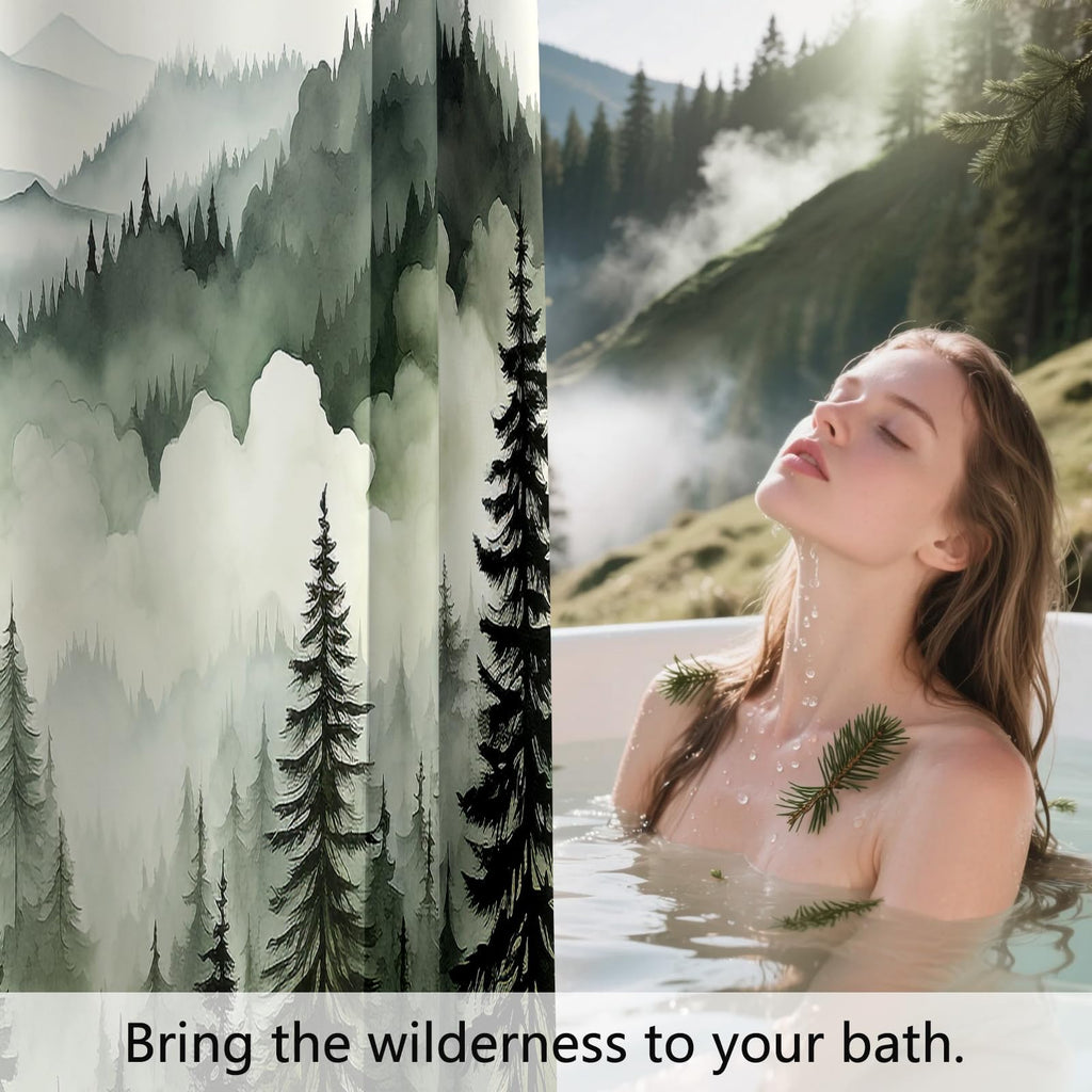 Extra Wide Forest Shower Curtain 108x72 for Claw Foot Tub, Dark Green