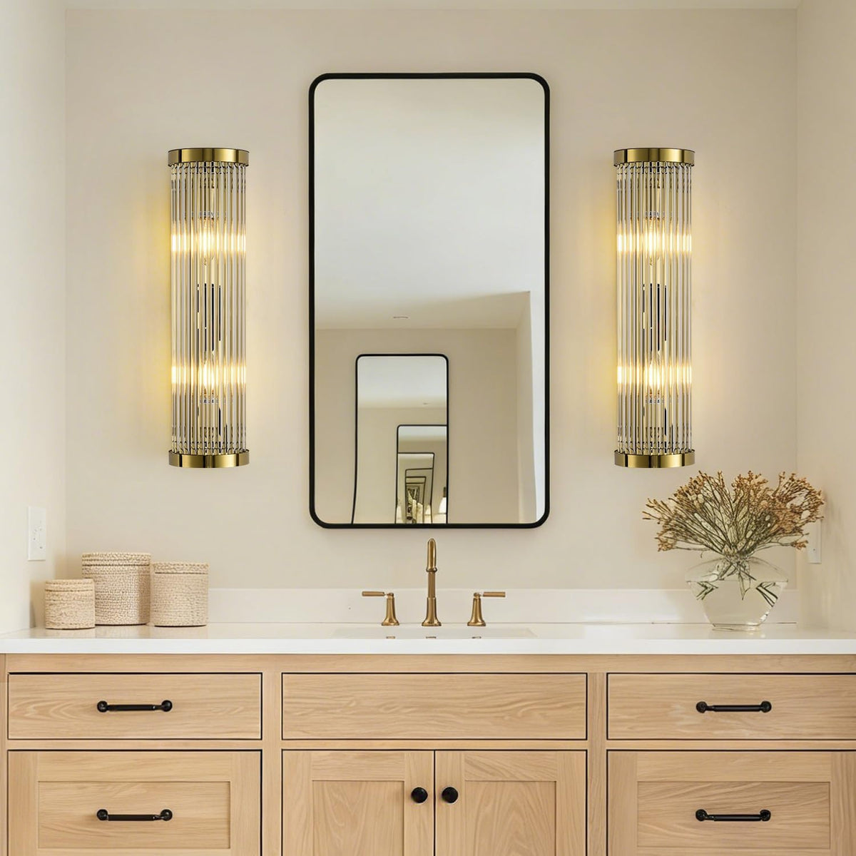 Crystal wall sconces, Crystal Sconces set of 2, Sconces wall set of 2, 2-Light Modern Brushed Titanium Gold Wall