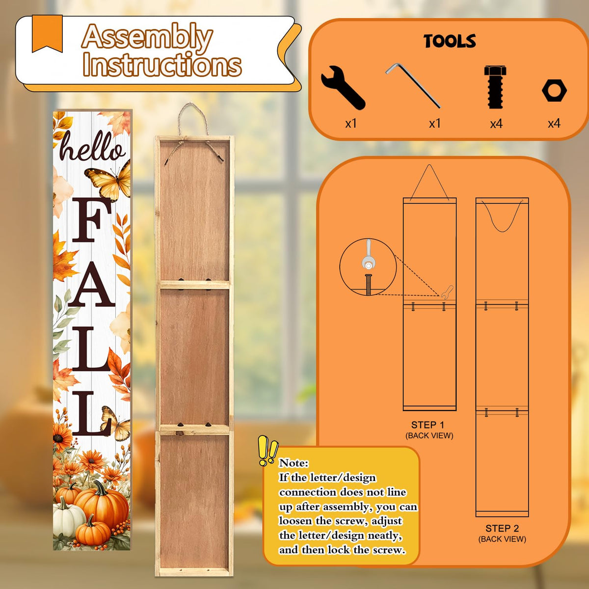 Hello Fall Porch Sign Autumn Pumpkin Maple Leaf Welcome Sign Vertical Standing Sign For Front Porch Decor Farmhouse