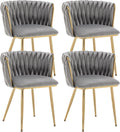 Grey Velvet Dining Chairs Set of 4, Modern Upholstered Dining Room Chairs with Gold Metal Legs, Luxury Barrel Dining
