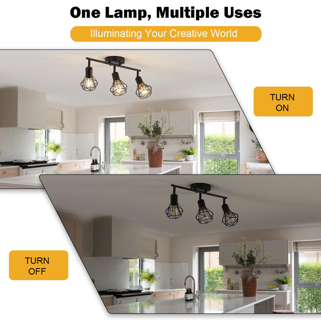 Black Geometric Cage Adjustable Rotatable Track Ceiling Light Fixture