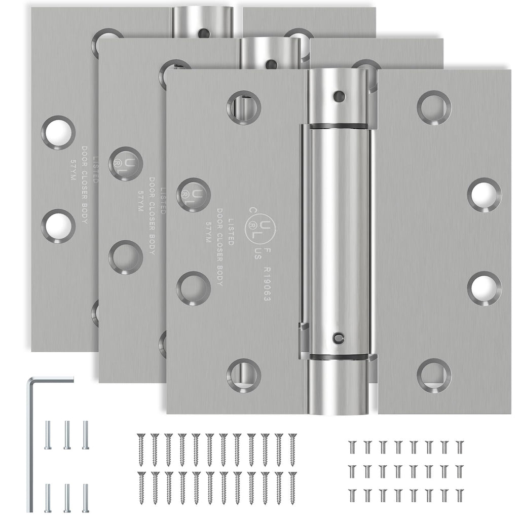 3 Pack Self Closing Door Hinges 4.5 Inch Spring Hinge, Brushed Nickel