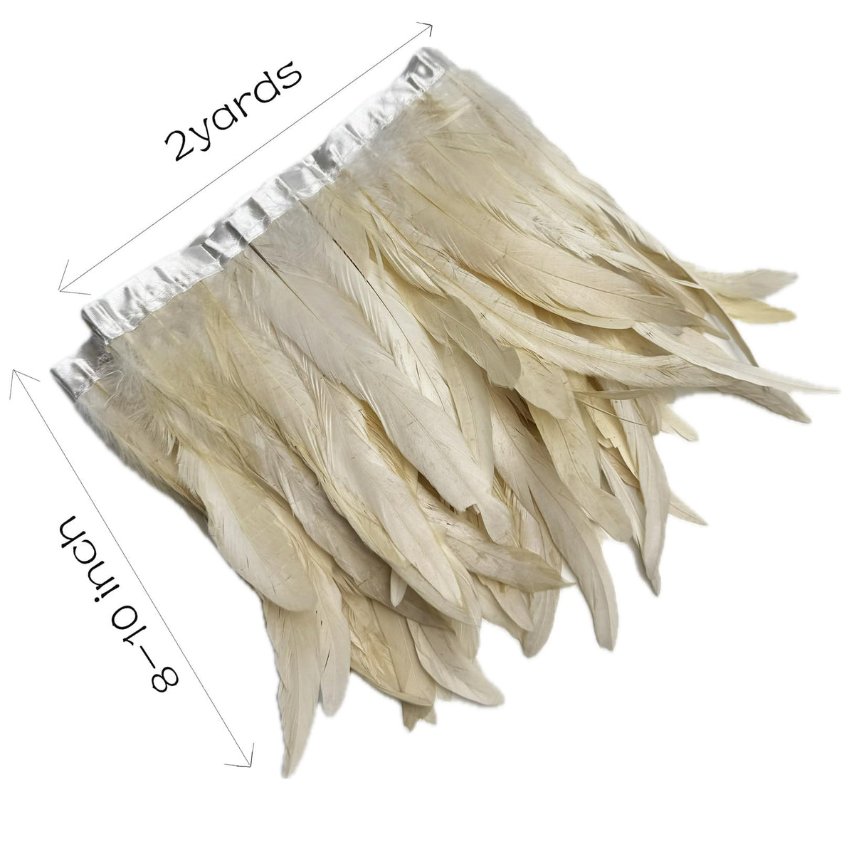 8-10" Rooster Hackle Feather Fringe Trim, Sewing Craft Feather for DIY Decorations-Off White - 2 Yards