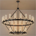 Inspired Ravelle Style 60 Inch Black Wagon Wheel Chandelier 2 Tier with Glass Shade, 30 Lights, Modern Farmhouse Style, Ideal for Dining Room, Kitchen, Entryways