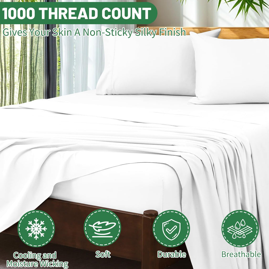 Extra Deep Pocket Queen Sheets 18-24 Inch 100% Egyptian Cotton 1000 Thread Count Sateen Weave Soft Breathable 4