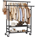 Clothes Rack,Double Rods Rolling Clothing Rack for Hanging Clothes,Portable Garment Rack with 2-Tier Storage
