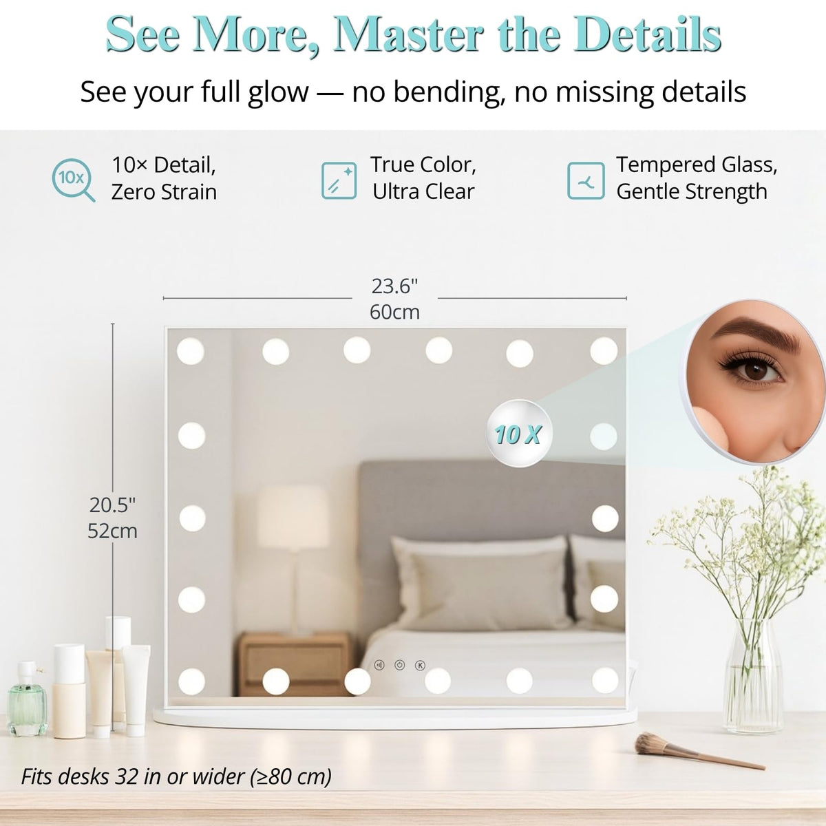 Vanity Mirror with Lights, 23.6" Hollywood Makeup Mirror White